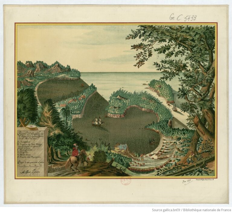 Se trata de una reproducción litográfica a color del plano del puerto de Acapulco, originalmente realizado por el ingeniero A. Boot. El plano muestra la ubicación estratégica del puerto en el "Mar del Sur" (Océano Pacífico) en el contexto del Virreinato de la Nueva España.