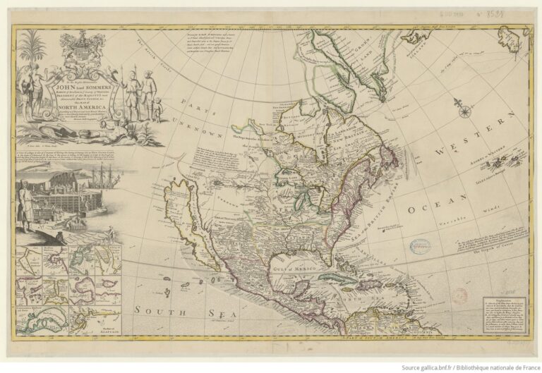 To the right honourable John Lord Sommers ... this map of North America (A su honorable John Lord Sommers... este mapa de Norteamérica).